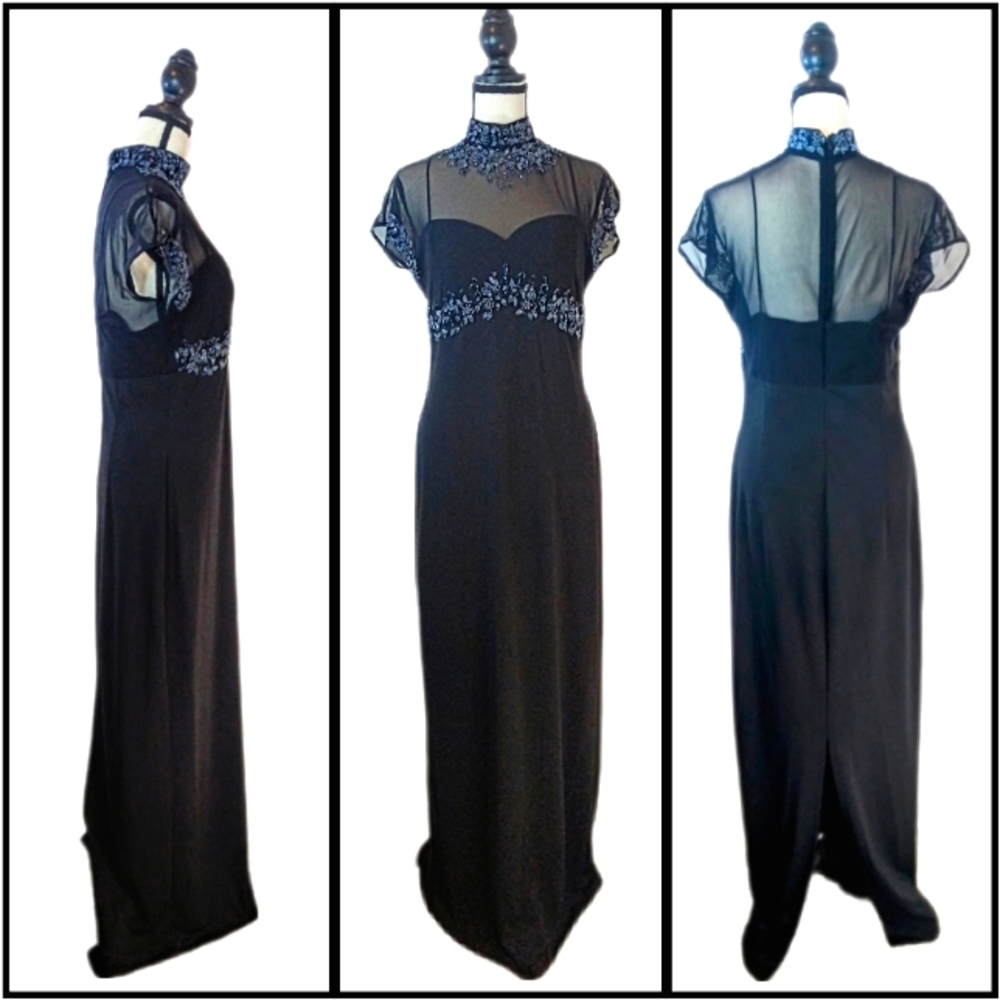 Vintage :: Ste'nay Sequin Regency Beaded Black Maxi Formal Event Dress Size 12 - Picture 1 of 13